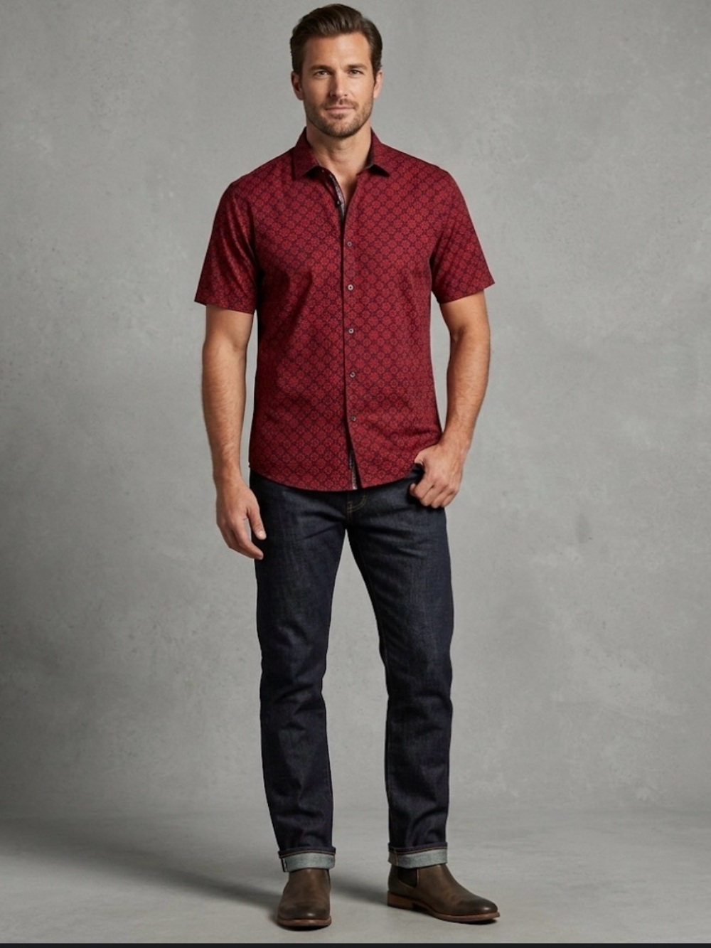 Consequence Brand Red & Black Men's Shortsleeved Shirt- Large
